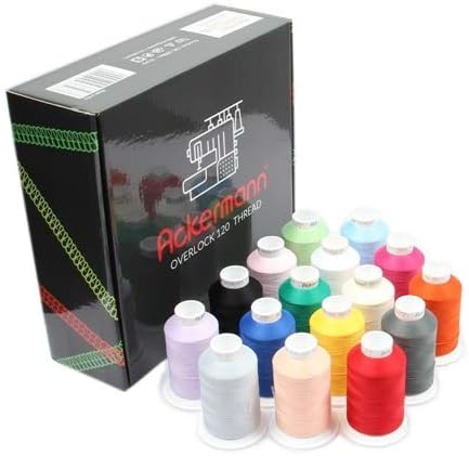 Ackermann Overlock Bauschgarn Nähgarn 16x 1.000m Box, Stärke 120, 100% Polyester