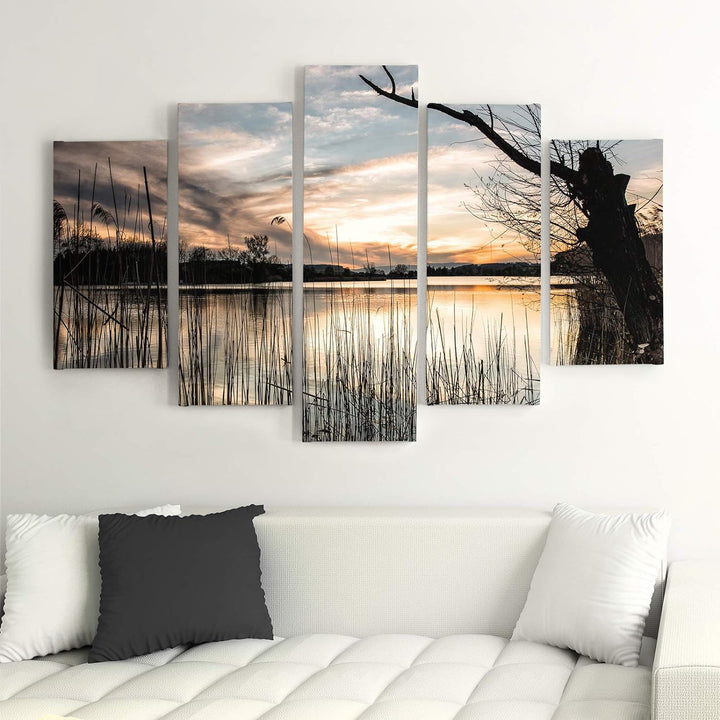 Wandbild Natur 200x100 cm Deco Panel 5 Teilig XXL Kunstdruck See Baum braun Deco Panel XXL 200x100 c