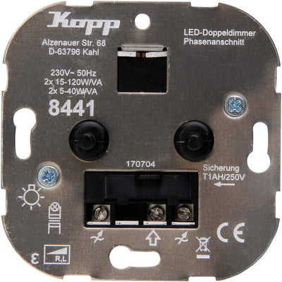 Kopp 844100188 LED-Dimmer Doppel-Dreh-Ausschalter 2 x 5-40 W Doppeldimmer Unterputz, Doppeldimmer Un