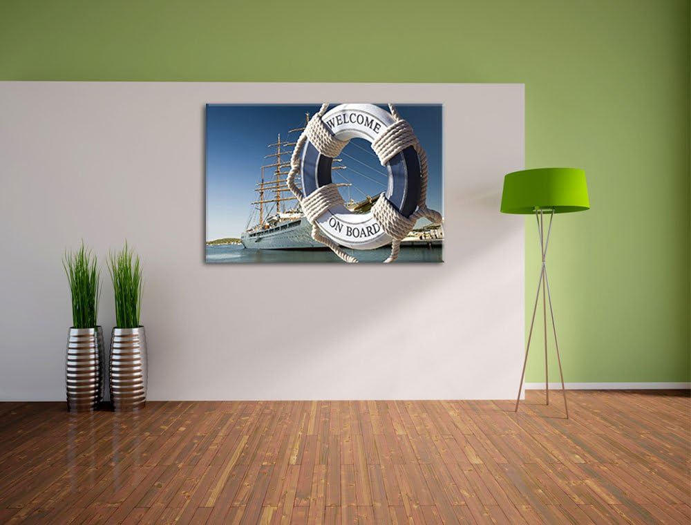 Rettungsring vor Schiff Format: 100x70 auf Leinwand, XXL riesige Bilder fertig gerahmt mit Keilrahme