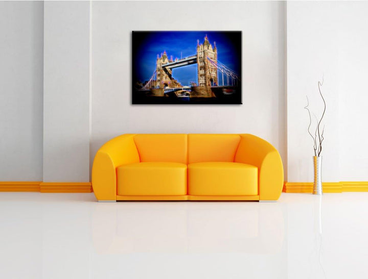 Dark berühmte Tower Bridge abstrakt auf Leinwand, XXL riesige Bilder fertig gerahmt mit Keilrahmen,