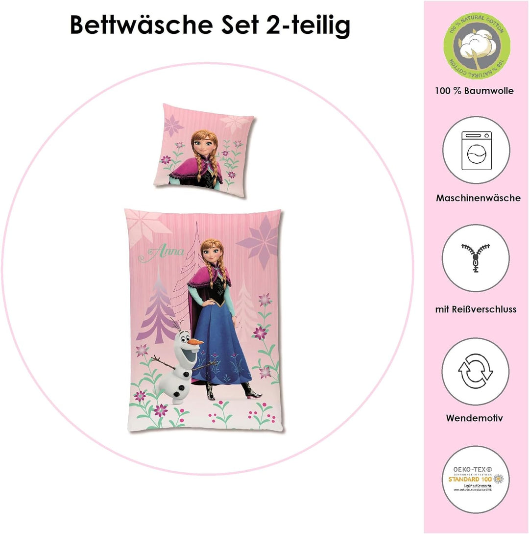 Disney Die Eiskönigin Bettwäsche Set 135x200 80x80 cm · Frozen Mädchenbettwäsche mit Anna und ELSA ·