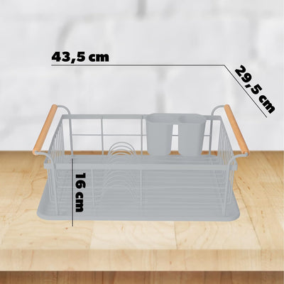 KADAX Geschirrabtropfer mit Besteckkorb, 43,5 x 29,5 x 16 cm, Abtropfgestell aus pulverbeschichteten