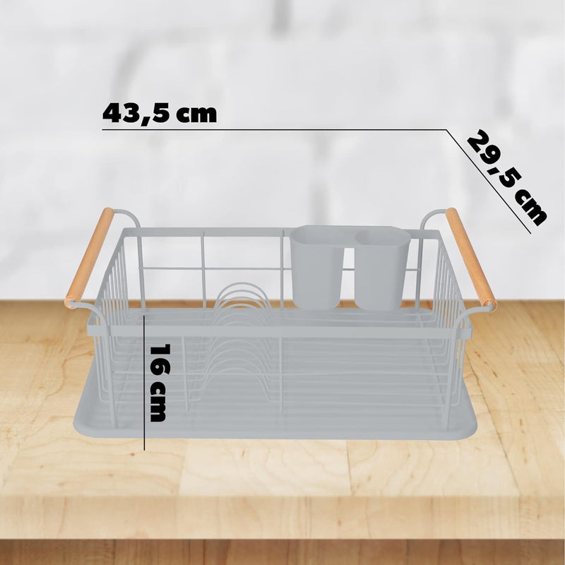 KADAX Geschirrabtropfer mit Besteckkorb, 43,5 x 29,5 x 16 cm, Abtropfgestell aus pulverbeschichteten