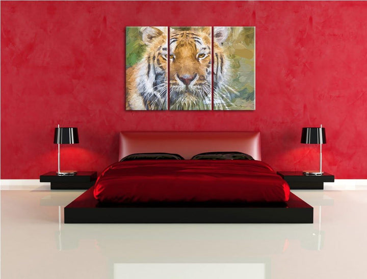 Tiger im Wasser NewArt 3-Teiler Leinwandbild 120x80 Bild auf Leinwand, XXL riesige Bilder fertig ger