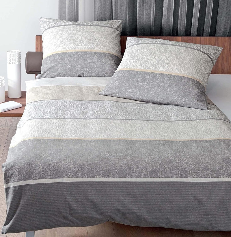 Janine Design Mako-Satin-Bettwäsche-Garnitur Palermo 31031 Farbe Silber Sand Grösse 155x220+80x80 Si