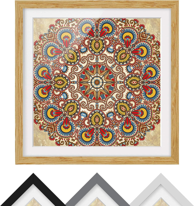 Bild mit Rahmen - Farbiges Mandala - Rahmenfarbe Eiche, 30 x 30 cm 30cm x 30cm Eiche, 30cm x 30cm Ei