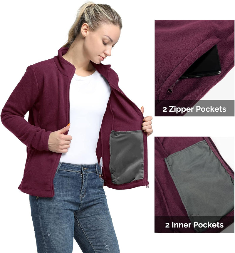 33,000ft Damen Fleecejacke mit Durchgehendem Reissverschluss Stehkragen Damen Leichte Fleece Jacke A