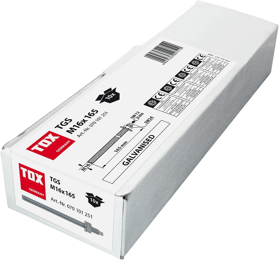 TOX Gewindestange Stix verzinkt M16 x 165, 10 Stück - 070101251 Verzinkt M16x165 mm, Verzinkt M16x16