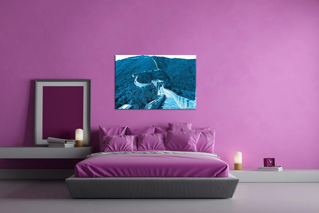 deyoli Chinesische Mauer Format 80x60 Effekt: Monocrome Blau als Leinwandbild, Motiv fertig gerahmt