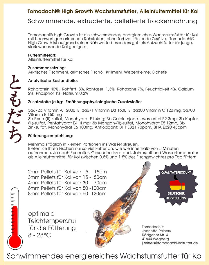 Koifutter Schwimmfutter Wachstumsfutter für Koi und Teichfische Koi-Grower leicht verdauliches Koi-F