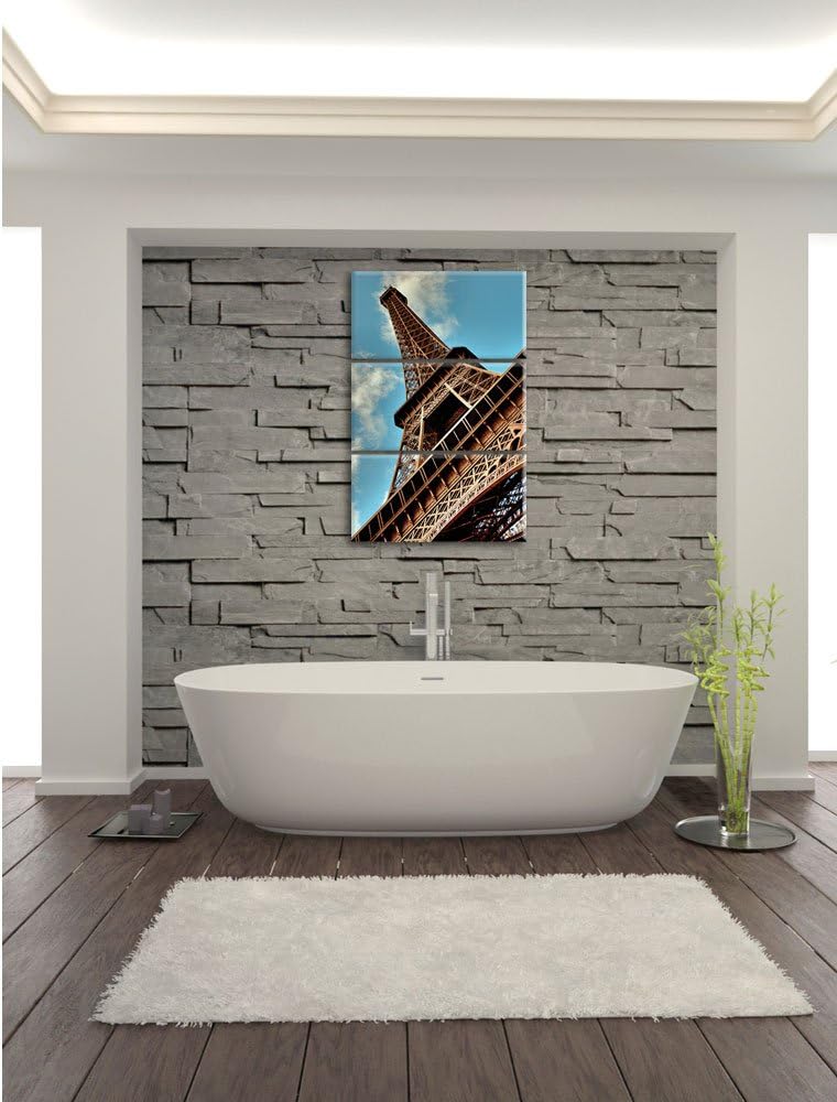 Pixxprint Gigantischer Eifelturm Paris / 3-Teilig/Gesamtmass 120cm Leinwandbild bespannt auf Holzrah