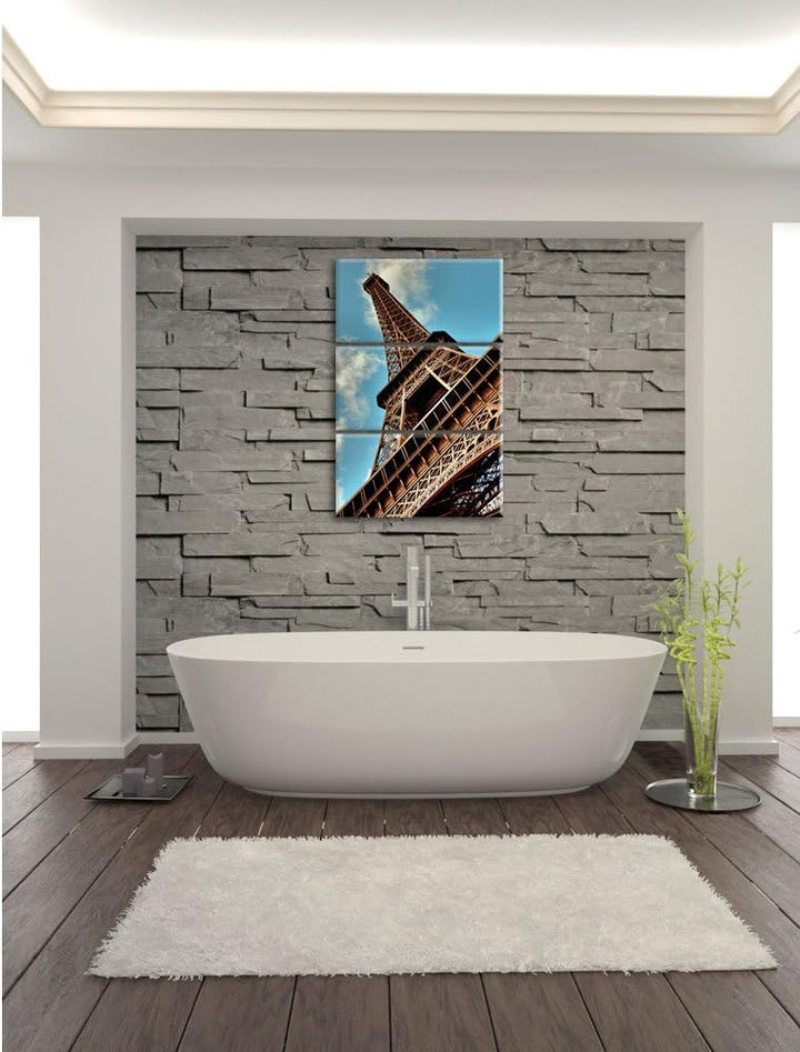 Pixxprint Gigantischer Eifelturm Paris / 3-Teilig/Gesamtmass 120cm Leinwandbild bespannt auf Holzrah