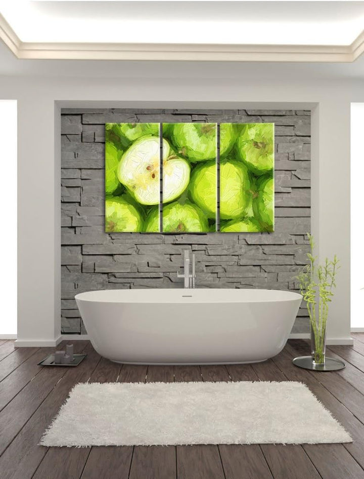 Pixxprint Grüne Äpfel als Leinwandbild/Grösse: 3 Teilig (120x80) cm/Wandbild/Kunstdruck/fertig bespa