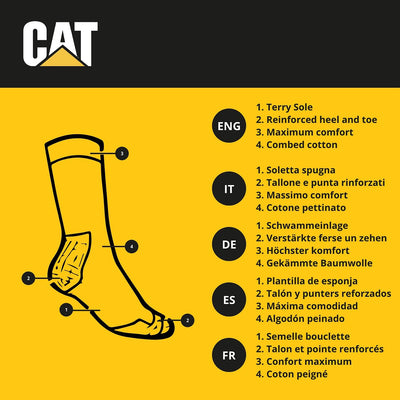 Caterpillar 6 Paar Arbeitssocken für Herren zur Unfallverhütung aus Coolmax, doppelte Verstärkung an