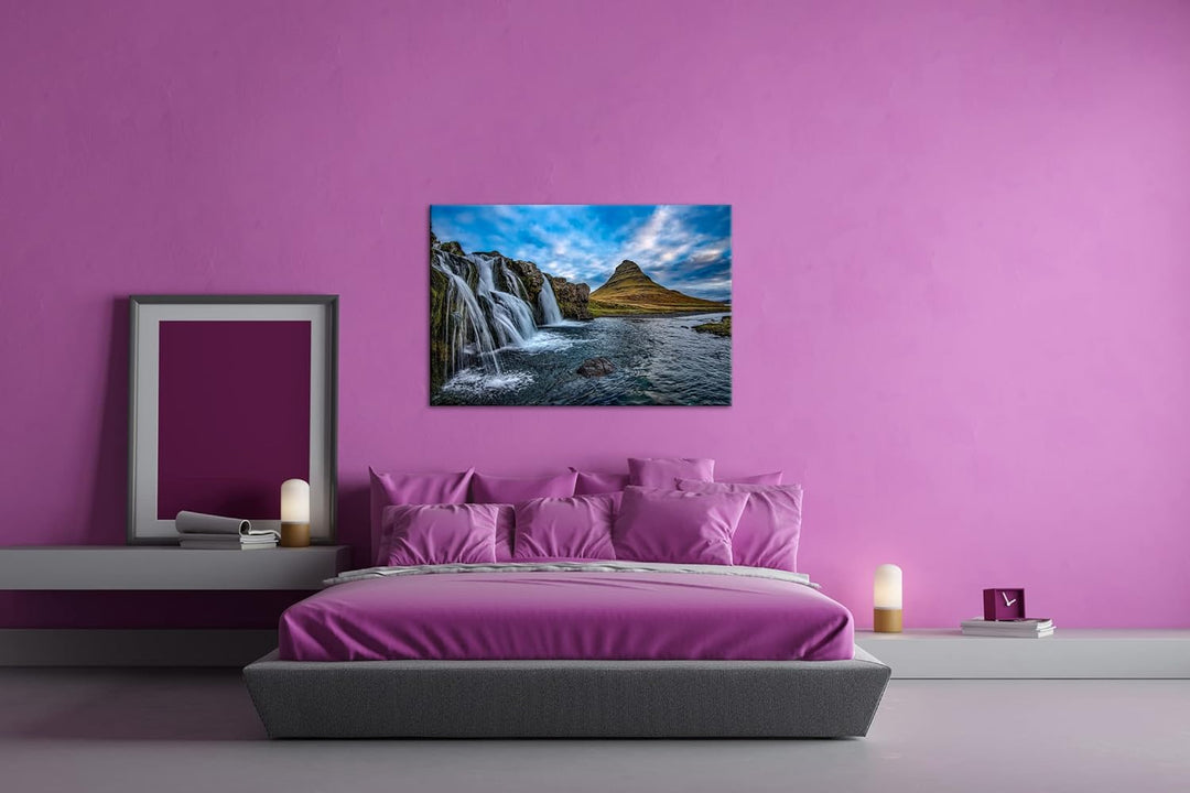 deyoli atemberaubende Wasserfälle in Island Format: 100x70 als Leinwand, Motiv fertig gerahmt auf Ec