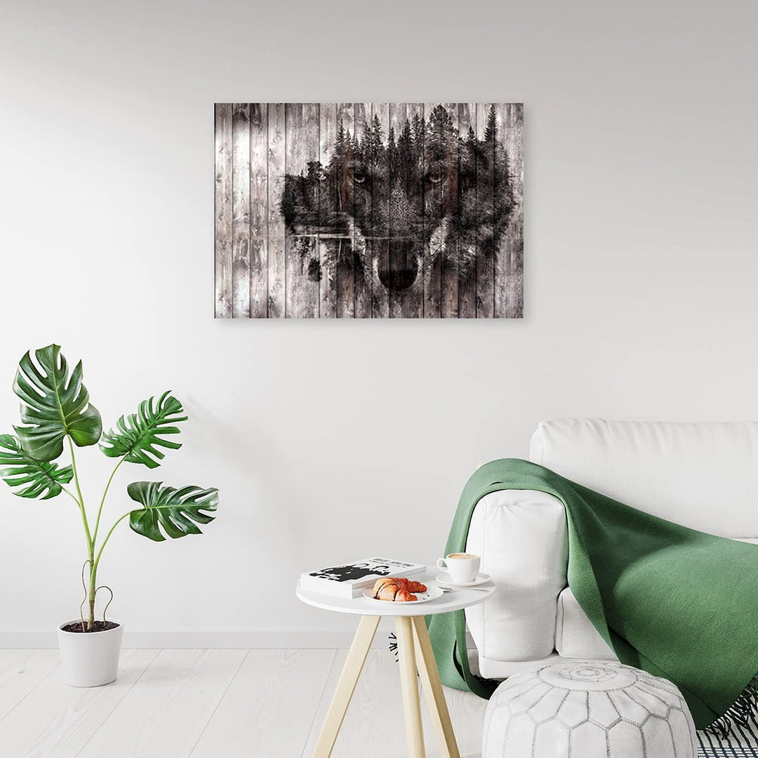 Feeby Vlies Leinwandbild Wolf Natur 120x80 cm Druckbild Wandbild Wanddekoration Deko Wand Aesthetic