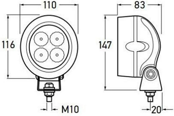 HELLA - LED-Arbeitsscheinwerfer - Mega Beam Gen. IV - 12/24V - 2500lm - Anbau/geschraubt - stehend -