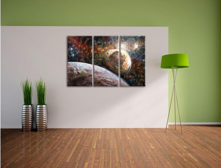 Pixxprint Alien Planeten im Weltall als Leinwandbild/Grösse: 3 Teilig (120x80 cm) cm/Wandbild/Kunstd