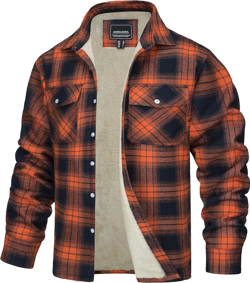 TACVASEN Herren Fleece Thermohemd Warm Flanellhemd Holzfällerhemd Winter Innenfleece Jacke L Orange,