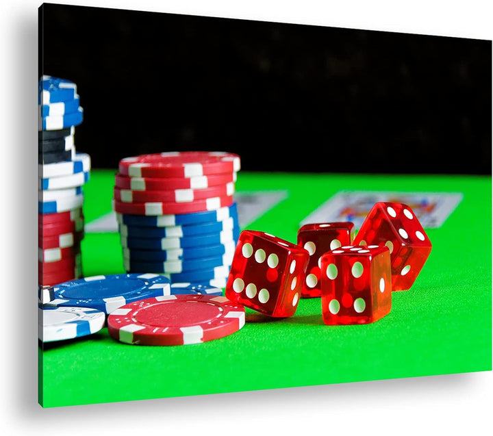 deyoli Glücksspiel Würfel und Poker Chips Format: 80x60 als Leinwandbild, Motiv fertig gerahmt auf E