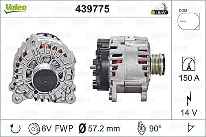 VALEO 439775 Generator Ladestrom des Generators: 150 Amp Rippen: 6 rippen Riemenscheibe Ø: 57,2 mm S