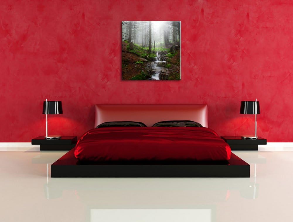 Pixxprint Bach im Wald, Format: 70x70 auf Leinwand, XXL riesige Bilder fertig gerahmt mit Keilrahmen