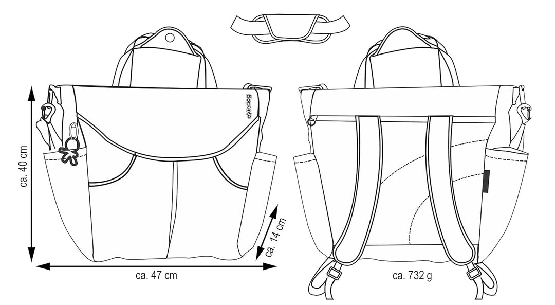 okiedog SUMO 35003 flexible Wickeltasche mit Henkel, Schultergurt, Rucksack Tragegurten, viele Fäche