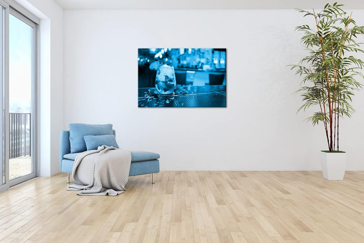 deyoli appetitlicher Mojito Format 80x60 Effekt: Monocrome Blau als Leinwandbild, Motiv fertig gerah