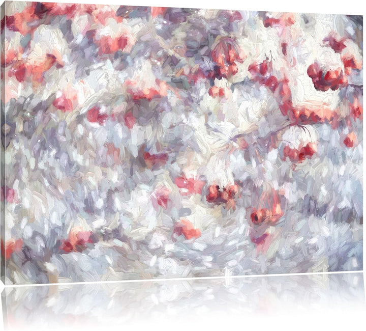 Pixxprint Vogelbeeren mit Schnee bedeckt als Leinwandbild/Grösse: 100x70 cm/Wandbild/Kunstdruck/fert