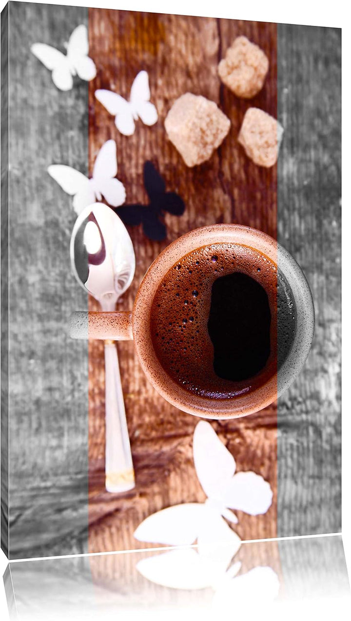schmackhafter Kaffee mit Schmetterlingsdeko schwarz/weiss Format: 100x70 auf Leinwand, XXL riesige B