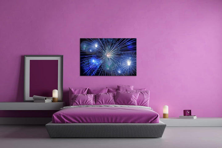 deyoli atemberaubendes Feuerwerk im Format: 80x60 als Leinwandbild, Motiv fertig gerahmt auf Echthol