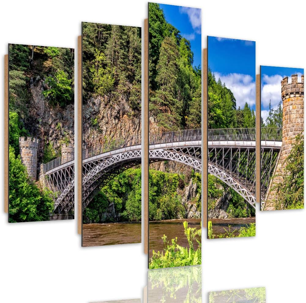 Deco Panel 5 Teilig Brücke Bilder Modern Wald Fluss Architektur grün 150x100 cm Deco panel 150x100 c