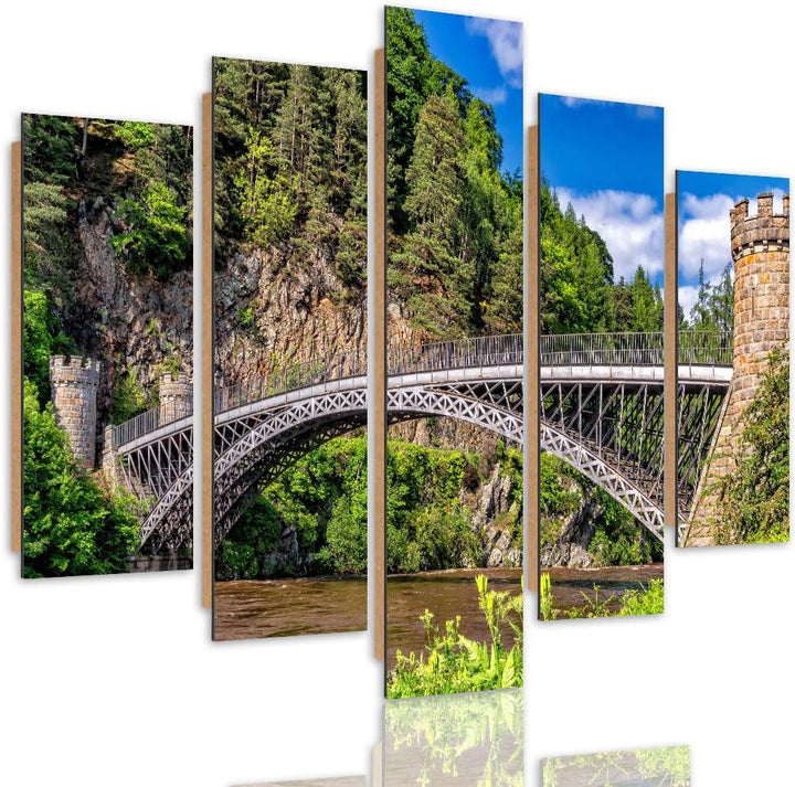 Deco Panel 5 Teilig Brücke Bilder Modern Wald Fluss Architektur grün 150x100 cm Deco panel 150x100 c