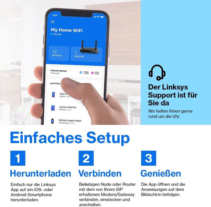 Linksys Blue Label Mesh-WiFi 6-System – 1 x AX5400-Router + 2 x AX5400 Nodes – Dual-Band Mesh Wirele
