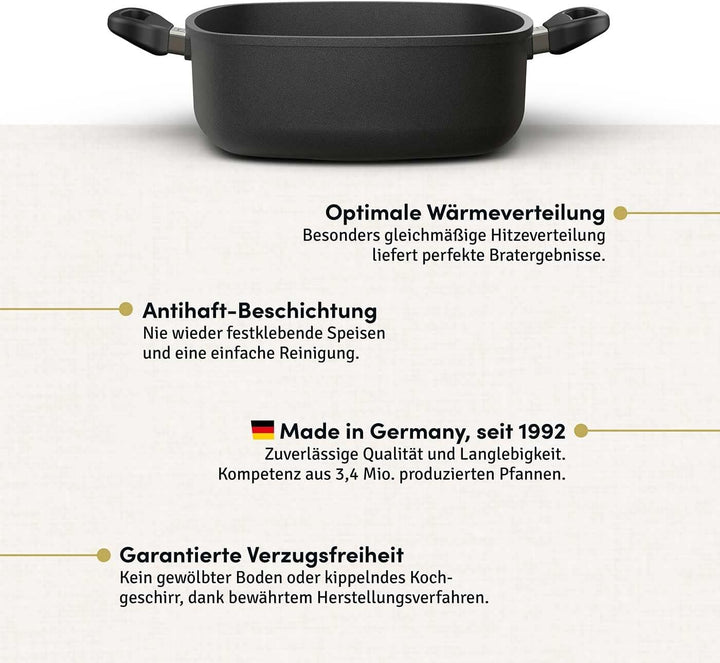 Hoffmann Schmorkasserolle 28x28 cm Induktion Viereckpfanne I Made in Germany I Servierpfanne Eckig I
