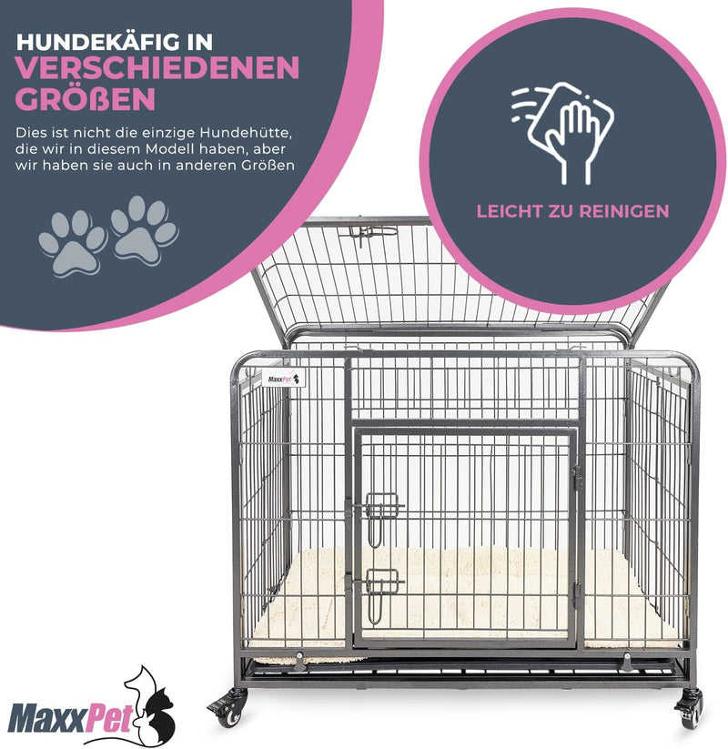 MaxxPet Hundebox - Hundekäfig - Faltbarer Metall-Hundekäfig - Inklusive Hundekissen - Hundetransport