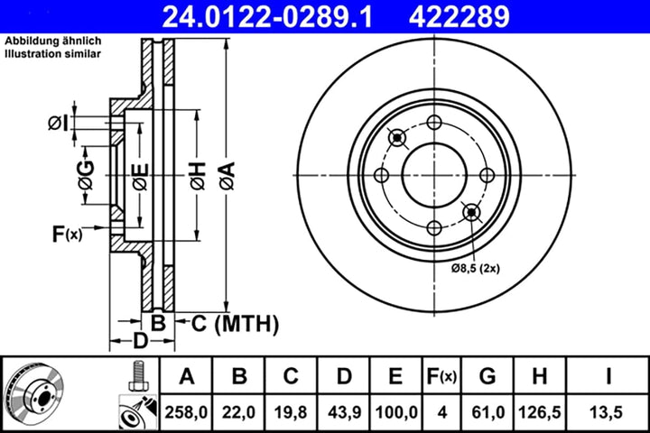 ATE Original Bremsscheibe - 2 Bremsscheiben - 24.0122-0289.1 - ECE-R90 Strassenzulassung