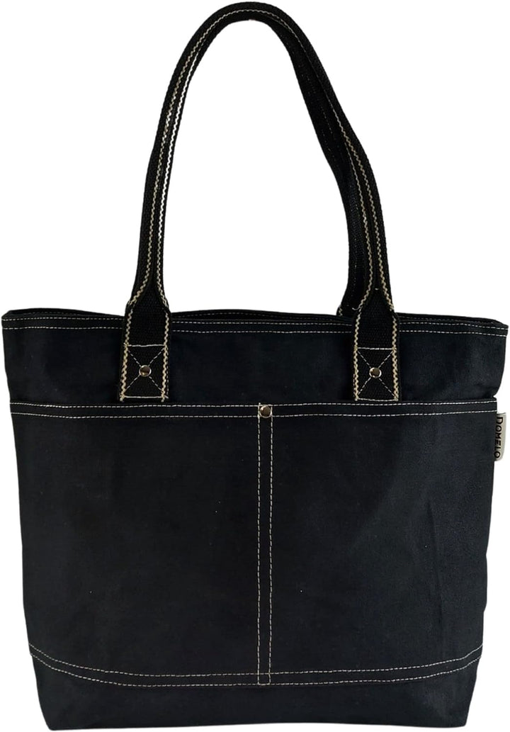 Domelo Damen Handtasche/Shopper. Vegane Schultertasche aus Canvas. Grosse schlichte Tote Tasche aus