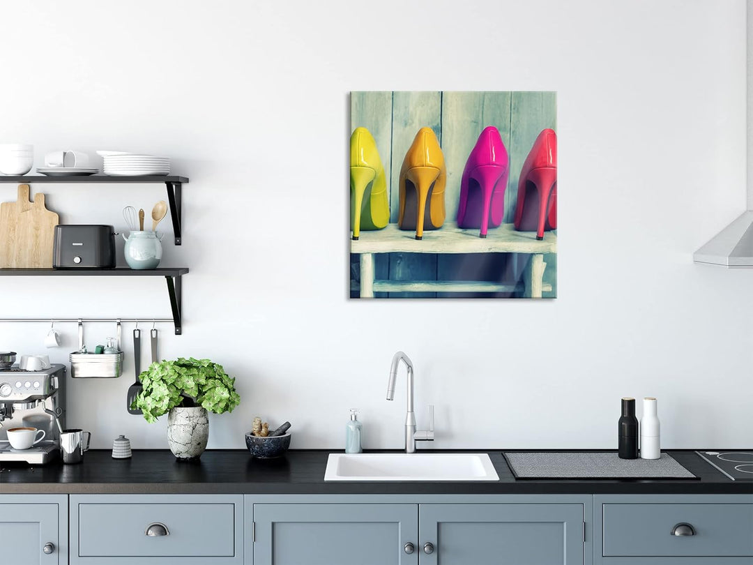 Pixxprint Glasbild | Wandbild auf Echtglas | Bunte High Heels | 60x60 cm | inkl. Aufhängung und Abst