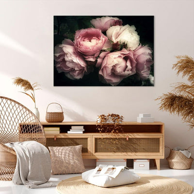 Bilder auf Leinwand 100x70cm Leinwandbild mit Rahmen Pfingstrose Blume Gross Wanddeko Bild Schlafzim