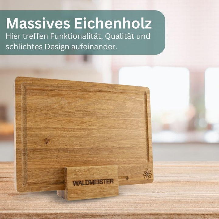 Waldmeister Schneidebrett aus massiver Eiche (33x24cm) - Eichenbrett mit Saftrille - Holzbrett mit p