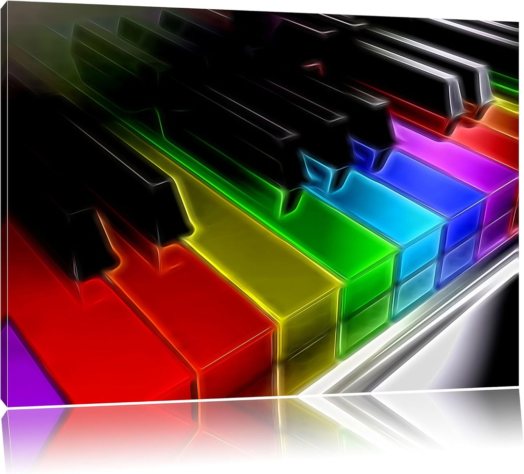 Piano Rainbow Colours, Bunte Klaviertasten Neon Lights Effekt, Format: 100x70 auf Leinwand, 100x70