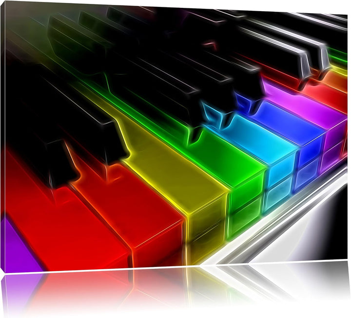 Piano Rainbow Colours, Bunte Klaviertasten Neon Lights Effekt, Format: 100x70 auf Leinwand, 100x70