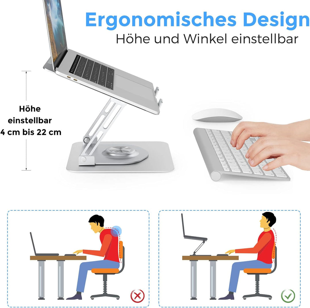 Epherie Laptop Ständer mit 360° drehbarem rundem Basis, Höhenverstellbarer ergonomischer Laptopständ