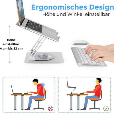 Epherie Laptop Ständer mit 360° drehbarem rundem Basis, Höhenverstellbarer ergonomischer Laptopständ