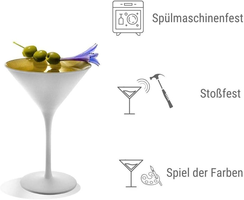 Stölzle Lausitz Cocktailschale Elements 240ml I Martini Gläser 6er Set I weiss-Gold I Cocktailgläser