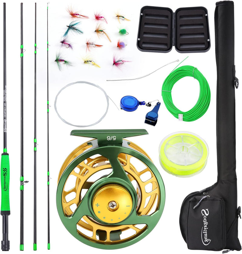 Sougayilang Standard Fliegenfischen-Kombi-Starter-Set, 5/6 Gewicht, 2,7 m Fliegenrute mit SuperPolym