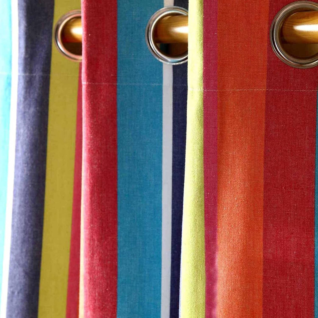 Homescapes Ösenvorhang Blickdicht Multi Streifen Orange Blau Gelb Dekoschal 2er Set Breite 117 x Län