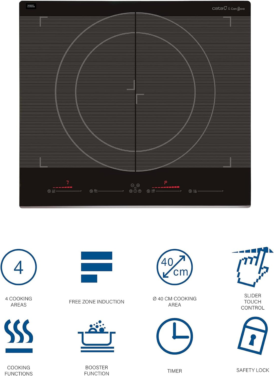 GIGA 600 BK - Cerankochfeld mit 4 Kochzonen und 3 Kochfunktionen - Induktion - Automatische Kochgefä